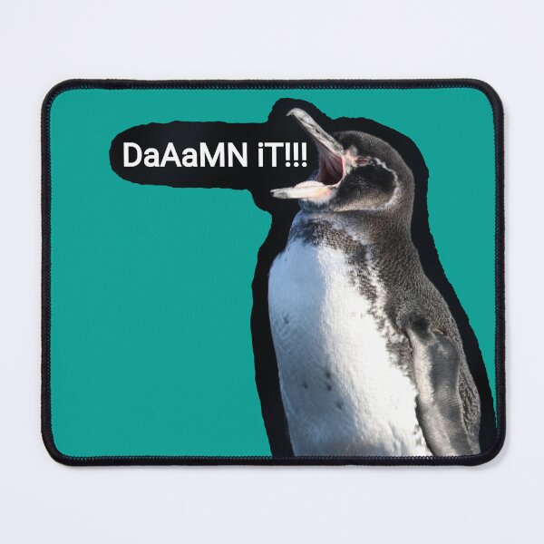 Artikelvorschau, Teal background Galapagos Penguin says Damn It (#03A096) entworfen und verkauft von SBPenguins.