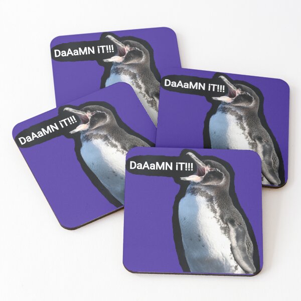 Artikelvorschau, Dark Purple background Galapagos Penguin says Damn It (#3A2096) entworfen und verkauft von SBPenguins.