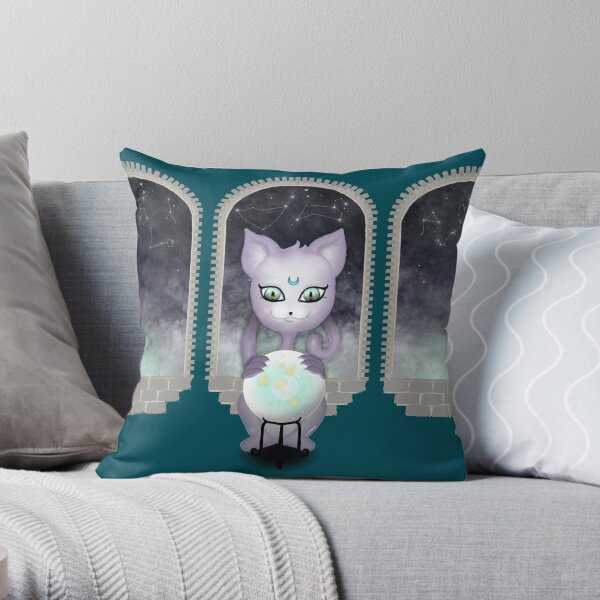 Mystic Miku | Crystal Ball & Zodiac | Teal Throw Pillow