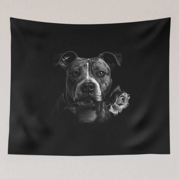 Item preview, American Staffordshire Terrier with a rose in his mouth designed and sold by Ecmoprints.