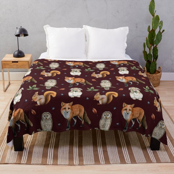 Item preview, Woodland animals and birds pattern for printed t shirt in dark brown and orange colors designed and sold by Elena Malgina.