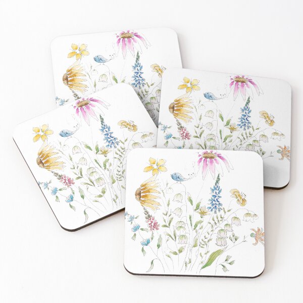 Item preview, hand painted wild flower and blue bird-line and watercolor 1 designed and sold by SelenePaintings .