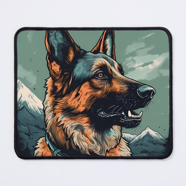 Item preview, German shepherd in alpine landscape graphic designed and sold by WorldsofPosters.