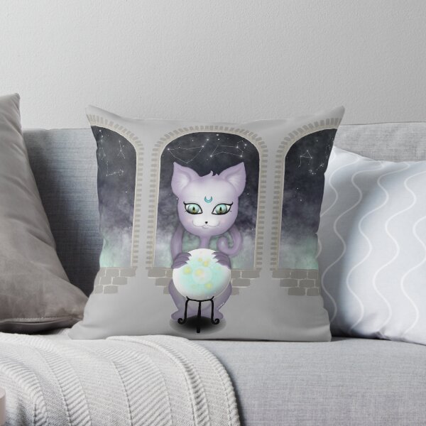 Mystic Miku | Crystal Ball & Zodiac | Light Grey Throw Pillow