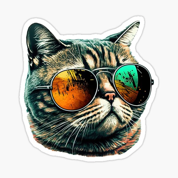 Cat wearing a bucket hat and glasses Sticker for Sale by Serenesart