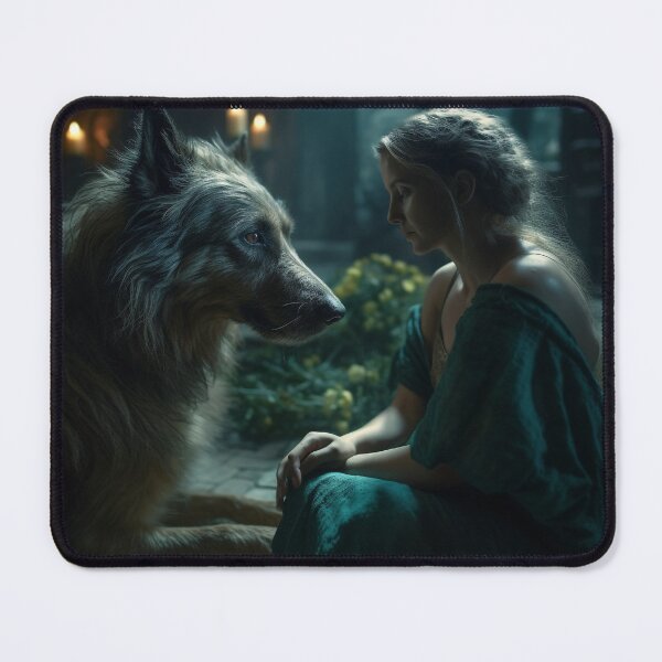 Item preview, Fantasy Digital Art, Moonlit Guardian, Blonde Woman, Castle Ruin, Wolfhound, Unreal Engine Style, Home Decor, Wall Art designed and sold by stateofhuman.