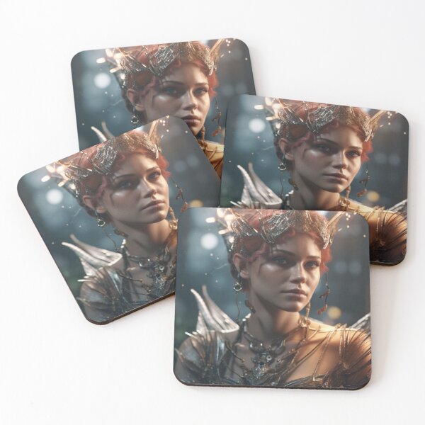 Item preview, "Digital Art, Sovereign of Celestial Realms, Red-Haired Fae Warrior, Royal Armor, Crown, Ethereal Wings, Fantasy, UHD Resolution, Wall Art""  " designed and sold by stateofhuman.