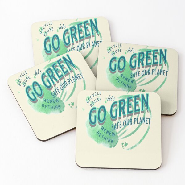 Item preview, Lets Go Green Safe our Planet 2 Recycle Reuse Renew Rethink Crisis Environmental Activism Earth Day Lettering Design, go green safe our planet design inspired by nature designed and sold by Adri Barnard.