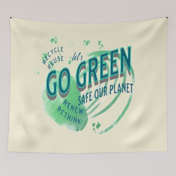 Item preview, Lets Go Green Safe our Planet 2 Recycle Reuse Renew Rethink Crisis Environmental Activism Earth Day Lettering Design, go green safe our planet design inspired by nature designed and sold by Adri Barnard.