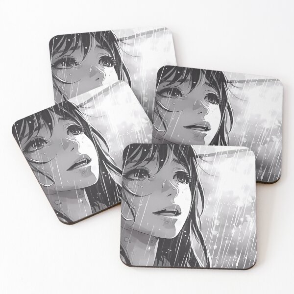 Item preview, Anime Girl on a Rainy Day in Black and White Style designed and sold by SingularityGeek.