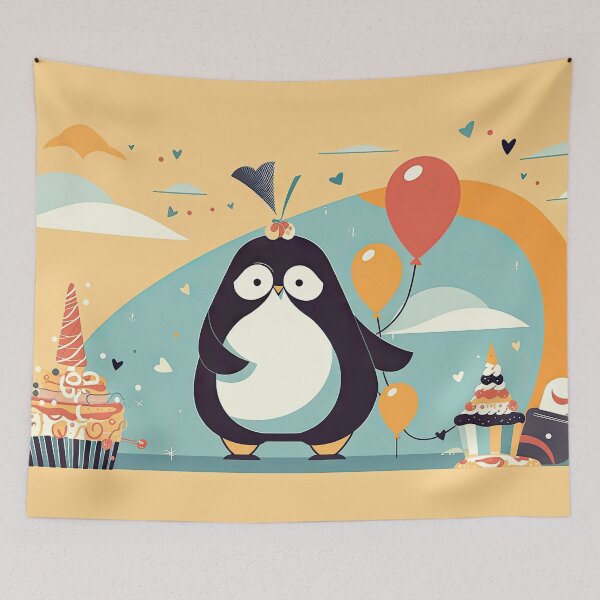 Artikelvorschau, Penguin With Balloon Celebrating Birthday entworfen und verkauft von chinnyuee.