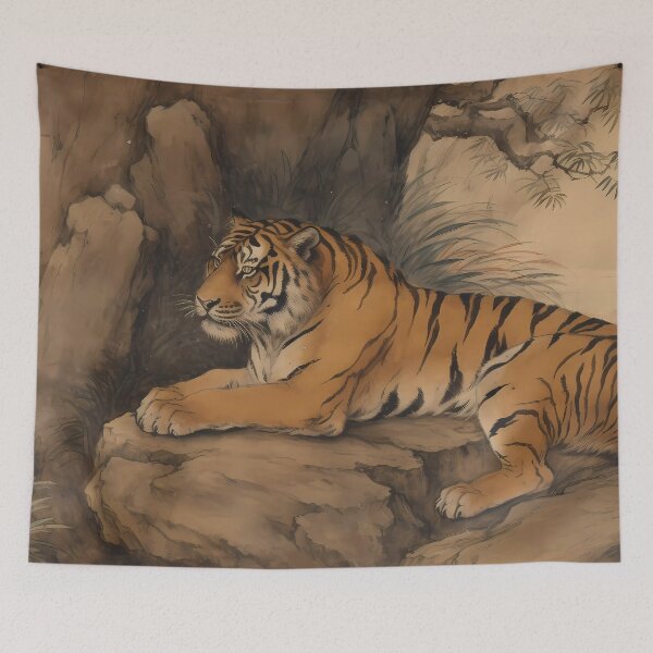 Item preview, Bengal Tiger Resting on Rock in Traditional Chinese Style designed and sold by SingularityGeek.