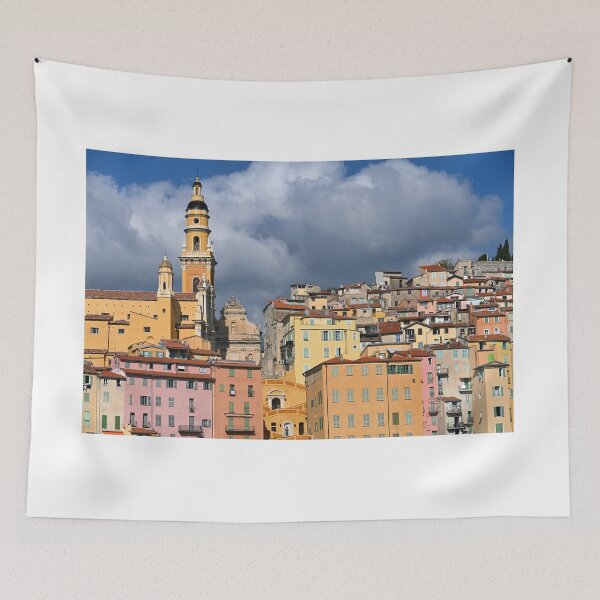 Item preview, Church tower and old buildings in Menton France summer season designed and sold by goceris.