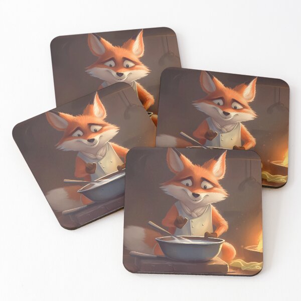 Item preview, Cartoon drawing of a cautious fox preparing dinner designed and sold by SingularityGeek.