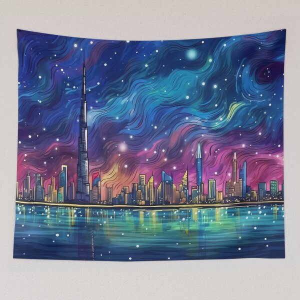 Item preview, Dubai Skyline Viewed from the Sea with Starry Night Reflection designed and sold by SingularityGeek.