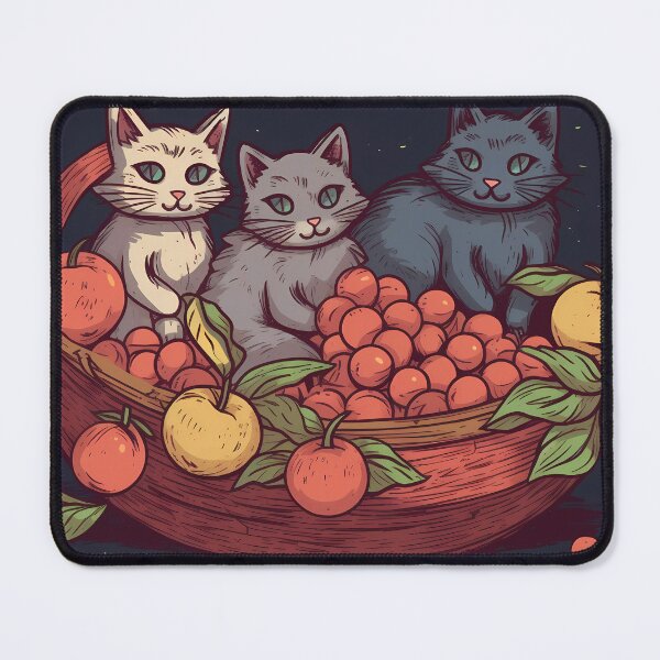 Item preview, Fruit Basket with Three Colorful Cats designed and sold by SingularityGeek.