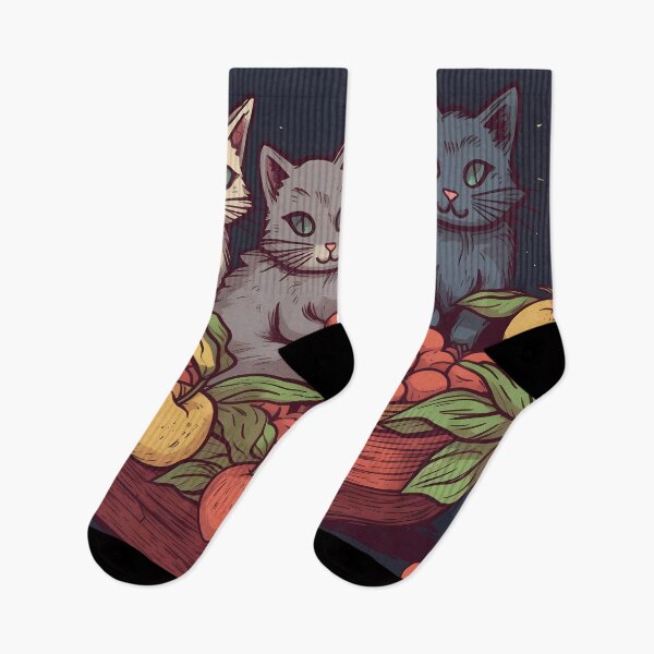 Item preview, Fruit Basket with Three Colorful Cats designed and sold by SingularityGeek.