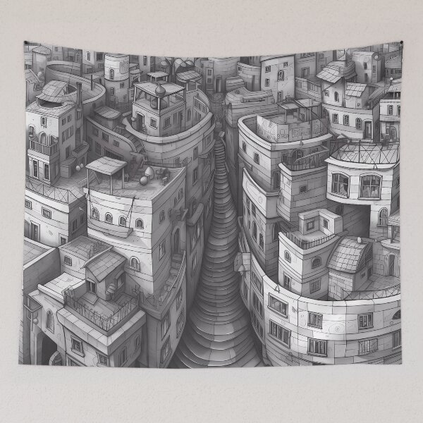 Item preview, Labyrinthine Walled Neighborhood with Staircase and Gray Details designed and sold by SingularityGeek.