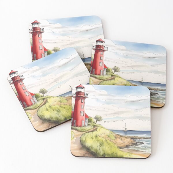 Item preview, Lighthouse on the Green Coast with a Sailing Boat in the Background designed and sold by SingularityGeek.