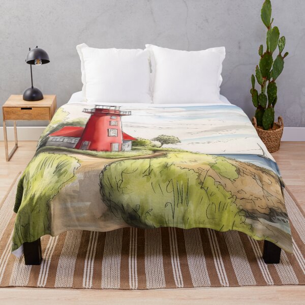 Item preview, Lighthouse on the Green Coast with a Sailing Boat in the Background designed and sold by SingularityGeek.