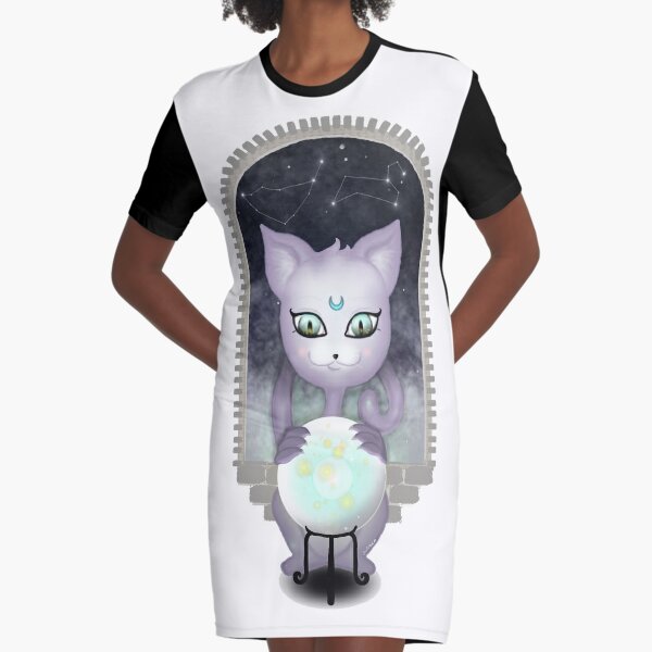 Mystic Miku | Crystal Ball & Zodiac | White Graphic T-Shirt Dress