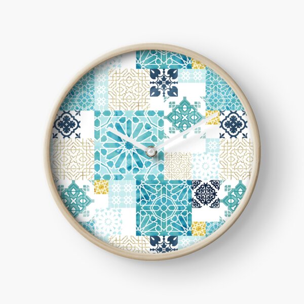 Moroccan ceramic pattern collage in gold Clock