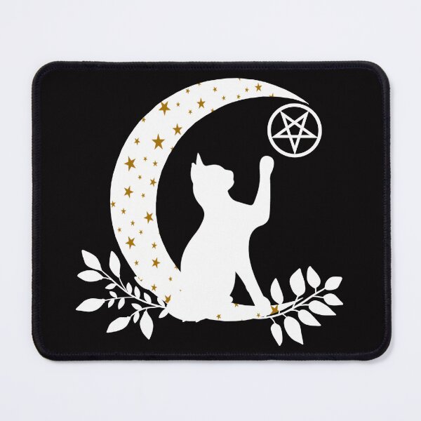 Item preview, Wicca Crescent Moon Cat Pentacle And Gold Stars designed and sold by Atteestude.