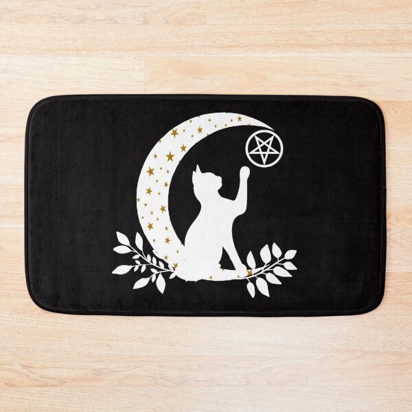 Item preview, Wicca Crescent Moon Cat Pentacle And Gold Stars designed and sold by Atteestude.
