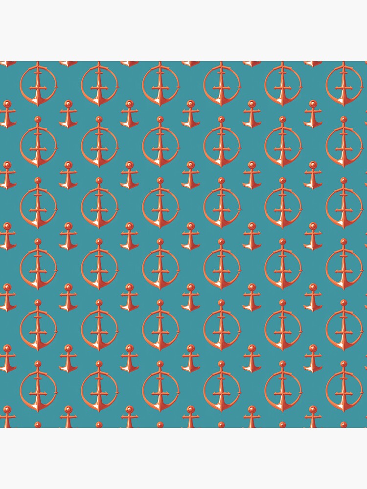 Vector Orange Boat Anchor Pattern on Blue Background Sticker for
