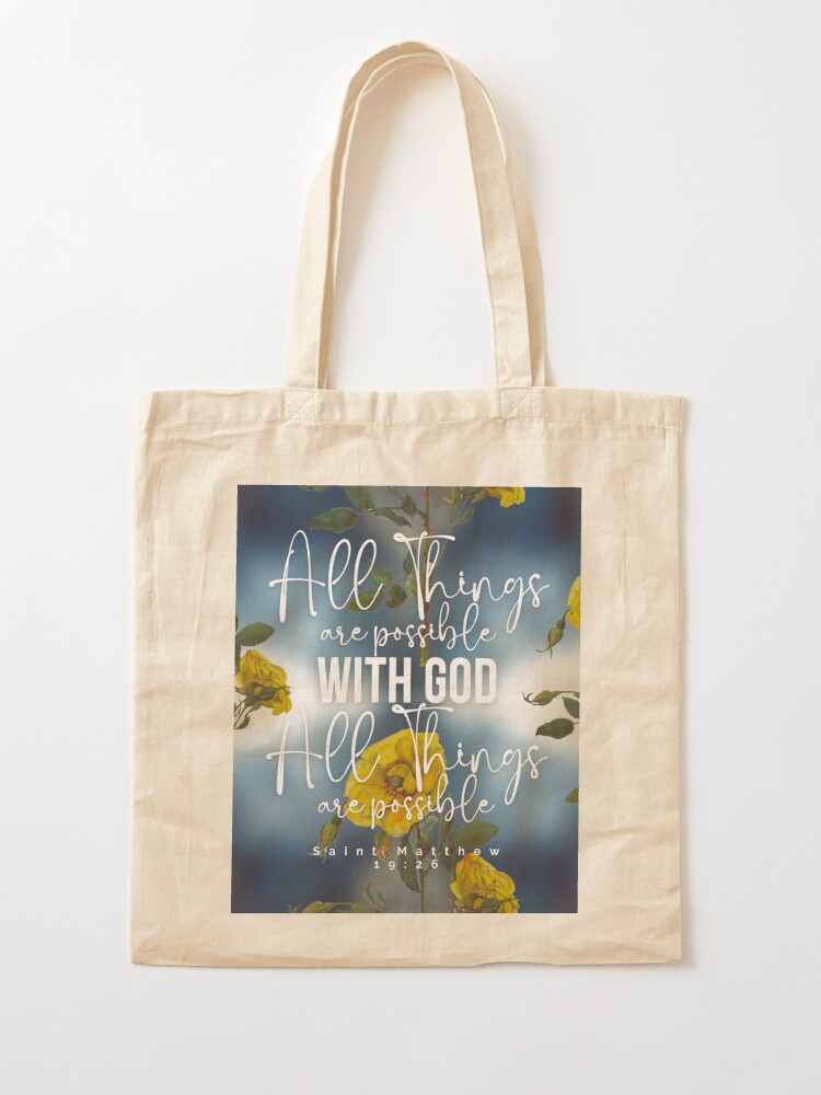 Abstract Bible Verse, All Things Are Possible With GOD, Matthew 19:26,  Christian Quote, Modern Art Print Design + Matching Seamless Pattern, Navy,  Blue, Yellow, NtCdesignerArt Tote Bag for Sale by NtCdesignerArt