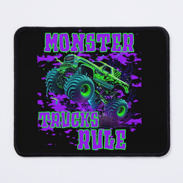 Item preview, green monster truck racing and jumping designed and sold by Department61.