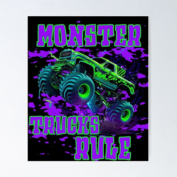 Item preview, green monster truck racing and jumping designed and sold by Department61.