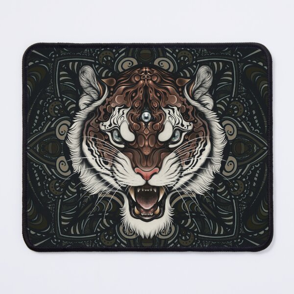 Aperçu de l'œuvre Tigre abstrait avec un troisième oeil et un mandala créée et vendue par MonoMano.