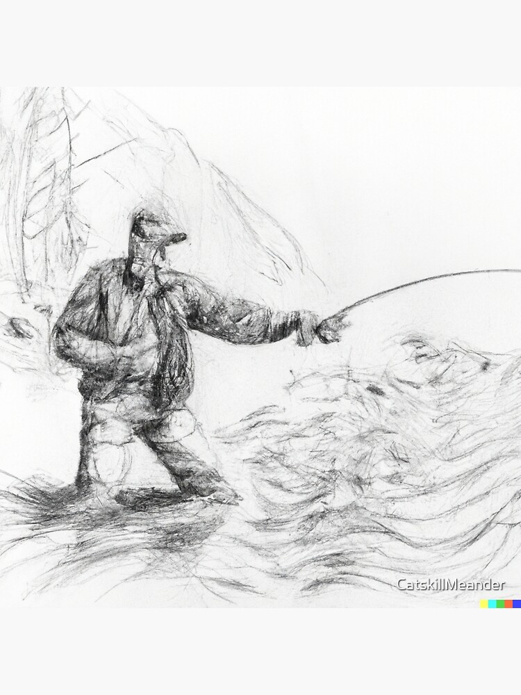 Sketch of a man fishing | Poster