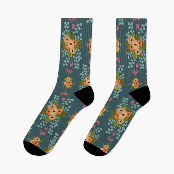 Aperçu de l'œuvre Hand-drawn Floral Botanical Stripes on Teal créée et vendue par aranmade.