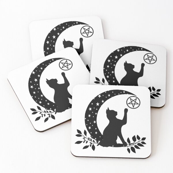Item preview, Wicca Crescent Moon Black Cat Pentacle And Stars designed and sold by Atteestude.