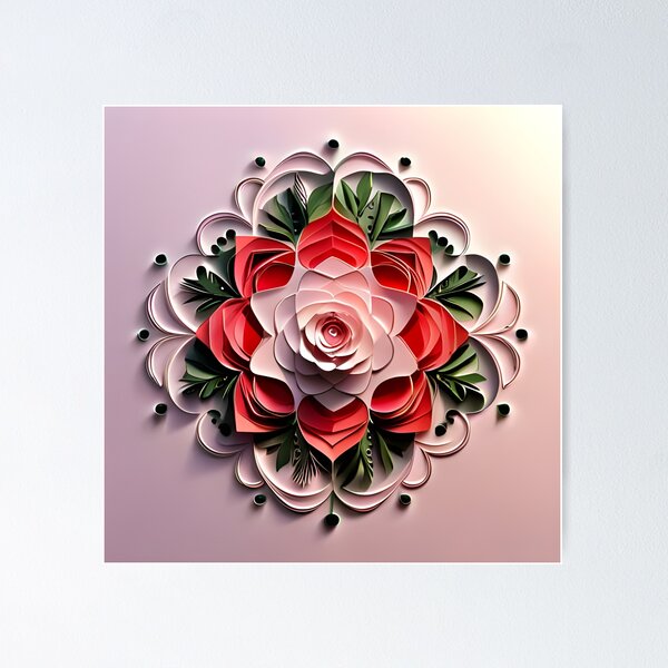 Pink rose in papercut design Poster