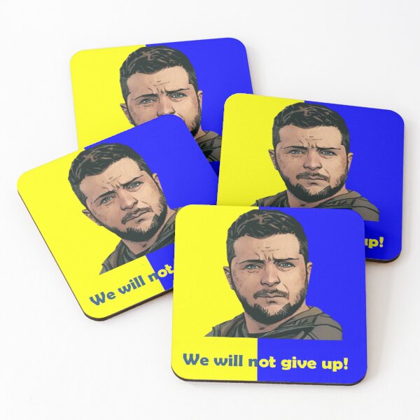 Item preview, Ukrainian President Zelensky Zelenski in the background of the Ukrainian flag designed and sold by JaroDesign2023.