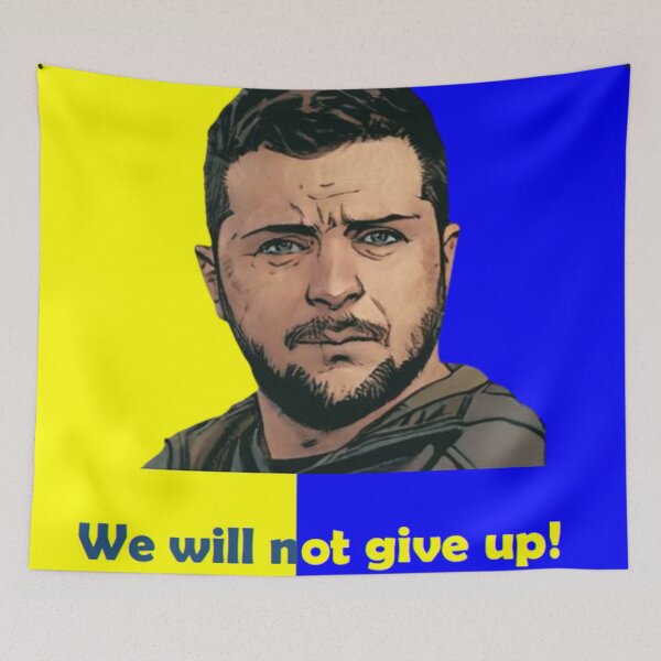 Item preview, Ukrainian President Zelensky Zelenski in the background of the Ukrainian flag designed and sold by JaroDesign2023.