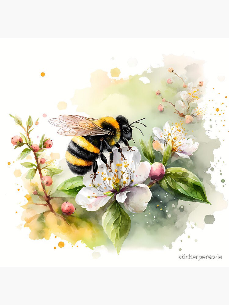 Thumbnail 3 of 3, Pin, Arrival of spring - the bumblebee designed and sold by stickerperso-ia.