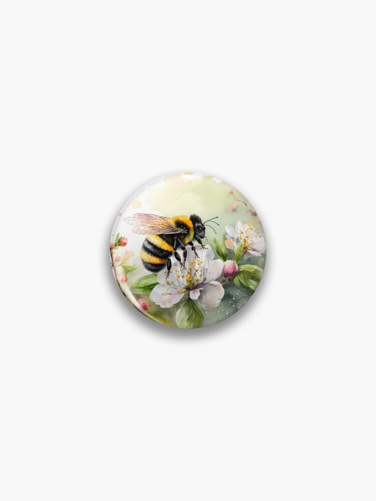 Thumbnail 1 of 3, Pin, Arrival of spring - the bumblebee designed and sold by stickerperso-ia.