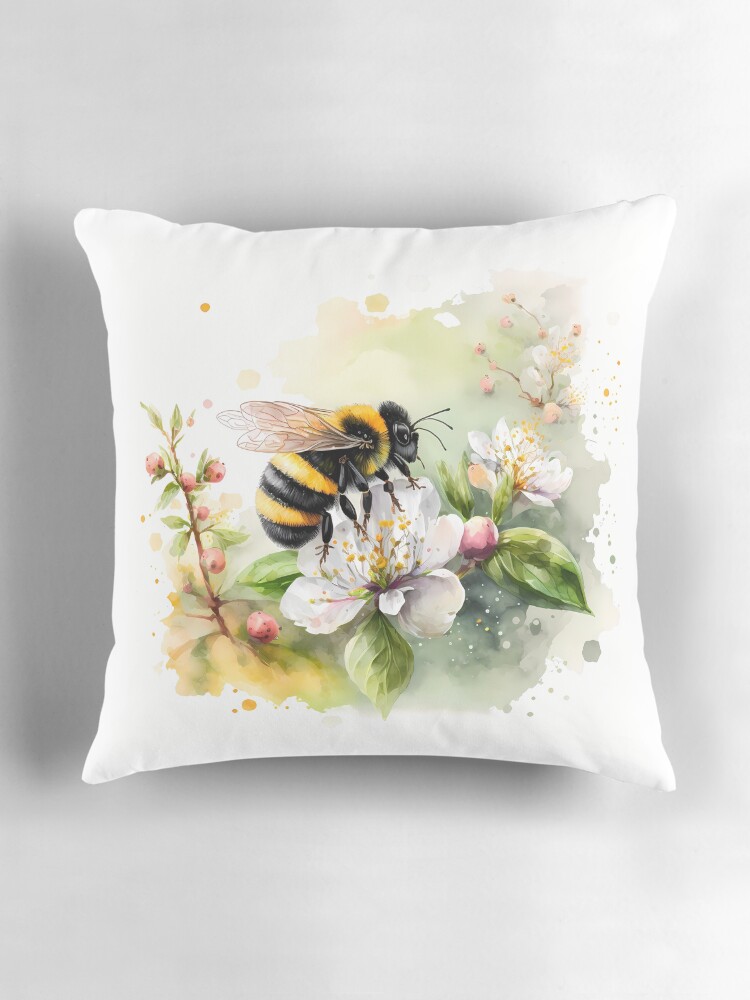 Thumbnail 3 of 4, Pillow, Arrival of spring - the bumblebee designed and sold by stickerperso-ia.