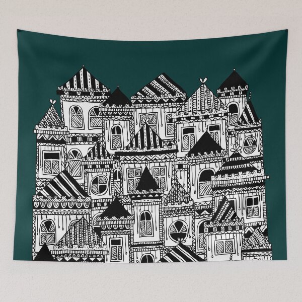 Item preview, * Teal Busybody Cityscape * City Architecture Pattern * designed and sold by Stacey Muir.