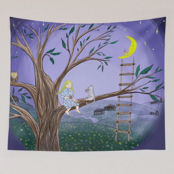 Item preview, Nighttime Tea Party in summer garden Childrens Illustration designed and sold by Wolshebnaja.