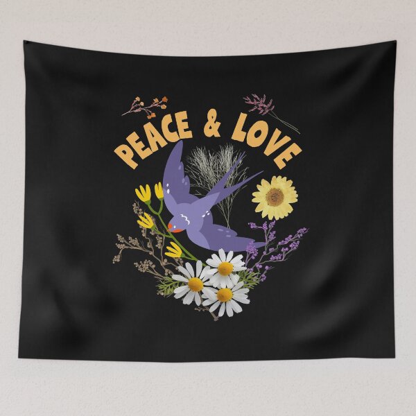 Item preview, Peace & Love Blue Bird With Flowers Colorful Design designed and sold by EarthArtDesigns.