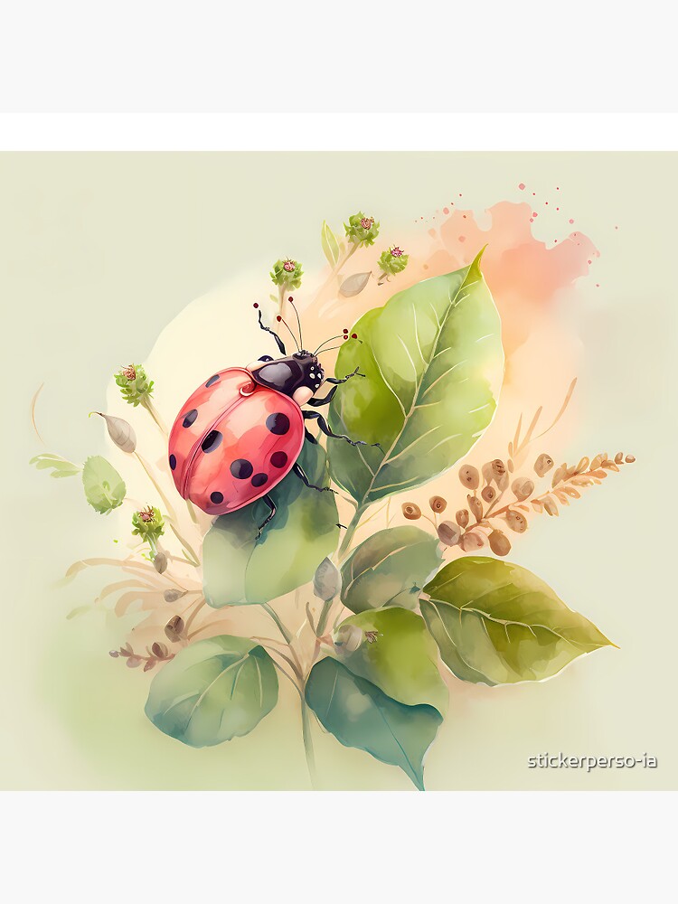 Aperçu 3 sur 3. Badge avec l'œuvre Arrivée du printemps - la coccinelle créée et vendue par stickerperso-ia.