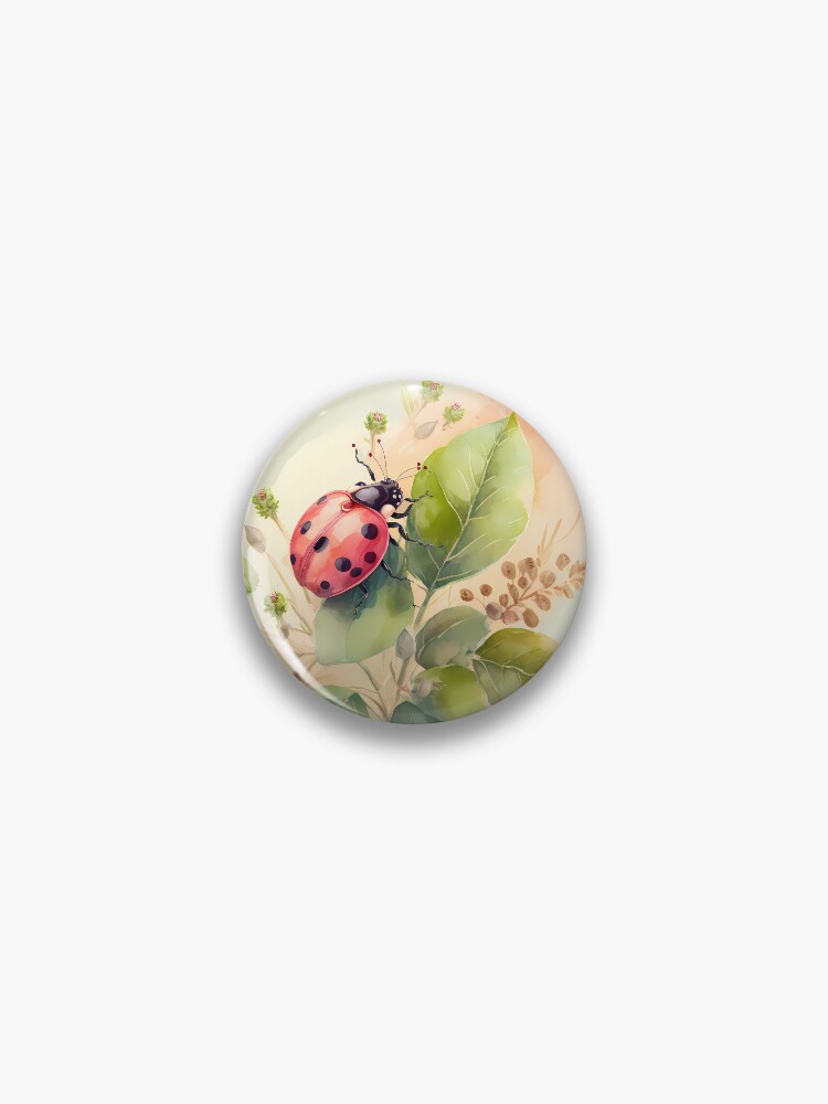 Aperçu 1 sur 3. Badge avec l'œuvre Arrivée du printemps - la coccinelle créée et vendue par stickerperso-ia.