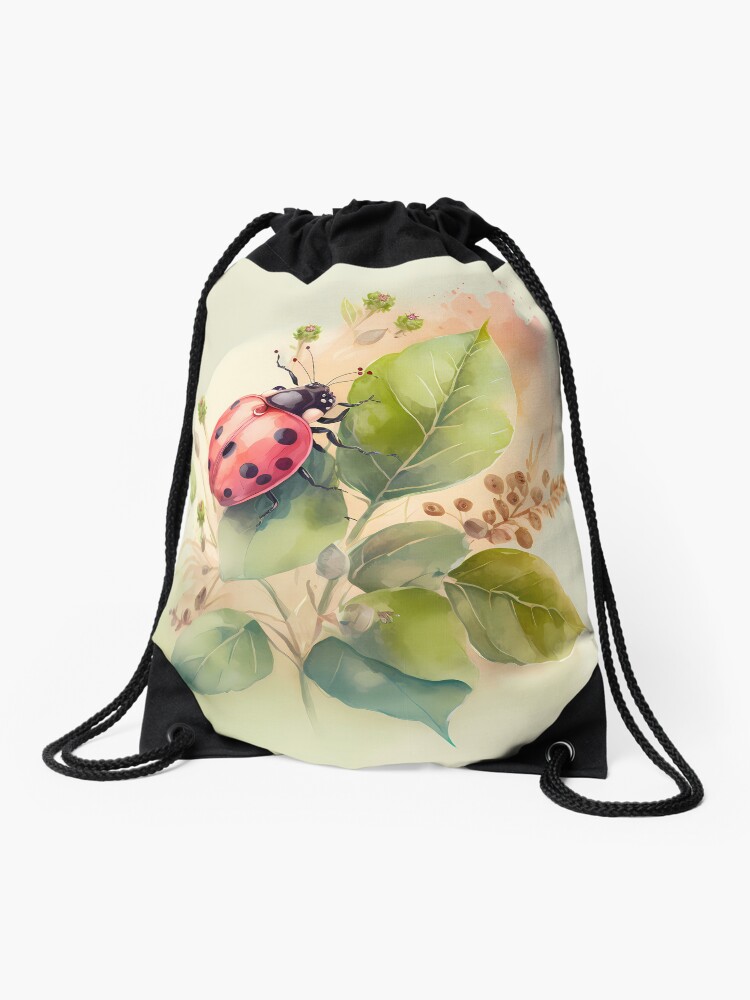 Aperçu 1 sur 3. Sac à cordon avec l'œuvre Arrivée du printemps - la coccinelle créée et vendue par stickerperso-ia.