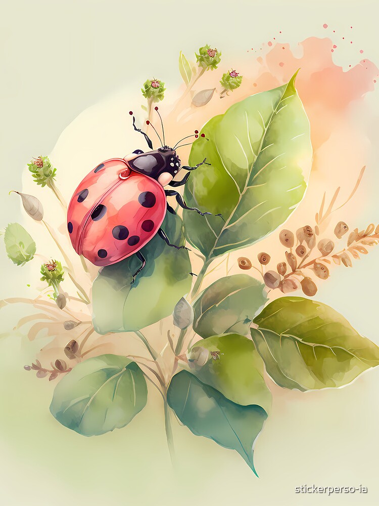 Aperçu 3 sur 3. Sac à cordon avec l'œuvre Arrivée du printemps - la coccinelle créée et vendue par stickerperso-ia.
