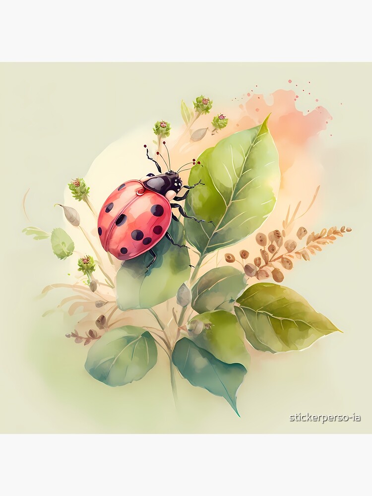 Aperçu 2 sur 2. Sac fourre-tout avec l'œuvre Arrivée du printemps - la coccinelle créée et vendue par stickerperso-ia.